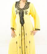 Yellow embroidered georgette islamic kaftan
