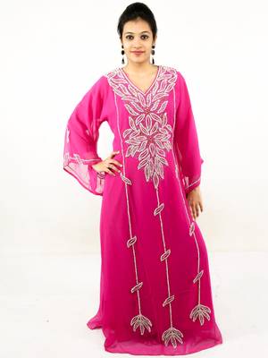 Rani pink embroidered georgette islamic kaftan 1