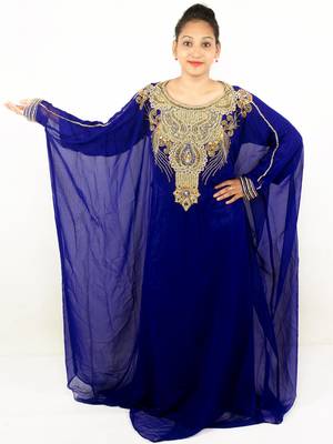 Royal blue embroidered georgette islamic kaftan 1