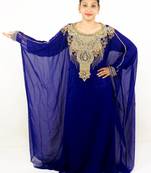 Royal blue embroidered georgette islamic kaftan