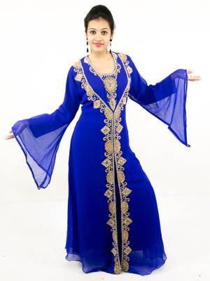 Royal blue embroidered georgette islamic kaftan 1