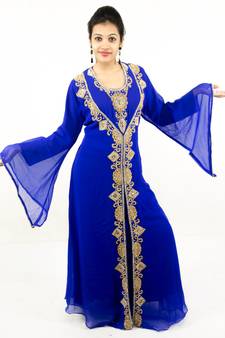 Royal blue embroidered georgette islamic kaftan