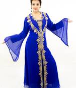 Royal blue embroidered georgette islamic kaftan