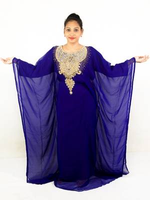 Royal blue embroidered georgette islamic kaftan 1