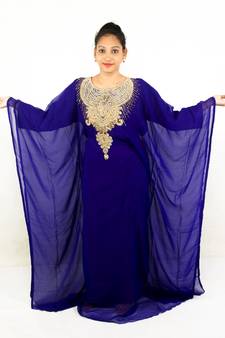 Royal blue embroidered georgette islamic kaftan