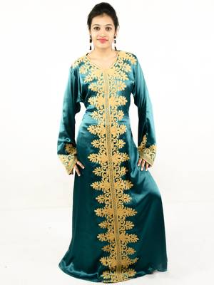 Teal embroidered georgette islamic kaftan 1