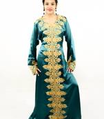 Teal embroidered georgette islamic kaftan
