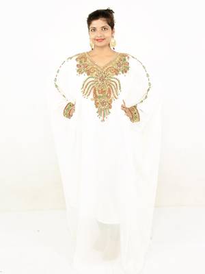 Off white embroidered georgette islamic kaftan 1