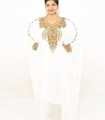 Off white embroidered georgette islamic kaftan