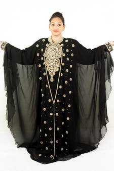 Black embroidered georgette islamic kaftan