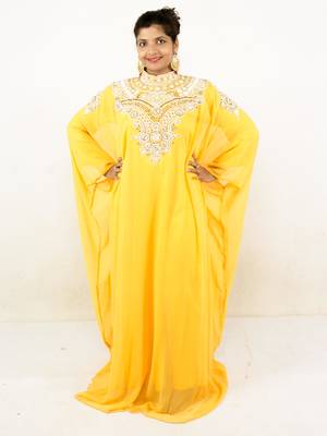 Yellow embroidered georgette islamic kaftan 1
