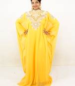 Yellow embroidered georgette islamic kaftan