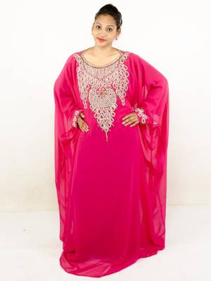 Rani pink embroidered georgette islamic kaftan 1