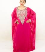 Rani pink embroidered georgette islamic kaftan