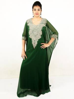 Green embroidered georgette islamic kaftan 1