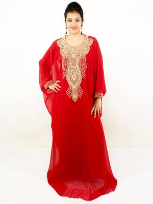 Red embroidered georgette islamic kaftan 1