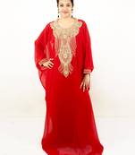 Red embroidered georgette islamic kaftan