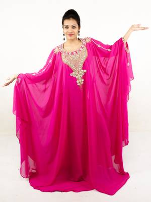 Rani pink embroidered georgette islamic kaftan 1