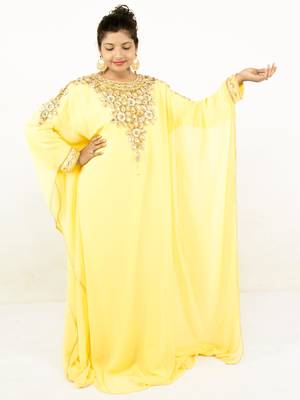 Yellow embroidered georgette islamic kaftan 1