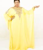 Yellow embroidered georgette islamic kaftan