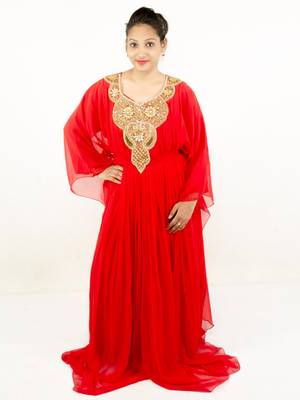 Red embroidered georgette islamic kaftan 1