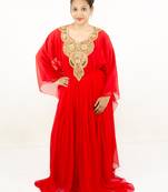 Red embroidered georgette islamic kaftan