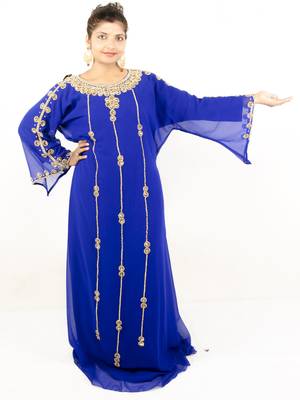 Royal blue embroidered georgette islamic kaftan 1