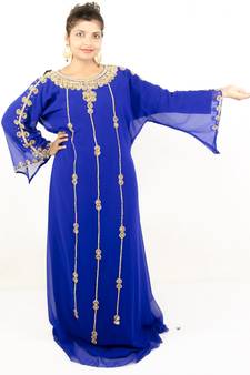 Royal blue embroidered georgette islamic kaftan