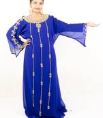 Royal blue embroidered georgette islamic kaftan