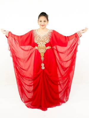 Red embroidered georgette islamic kaftan 1