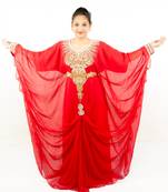 Red embroidered georgette islamic kaftan