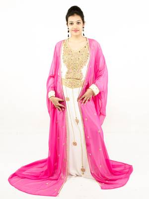 Rani pink embroidered georgette islamic kaftan 1