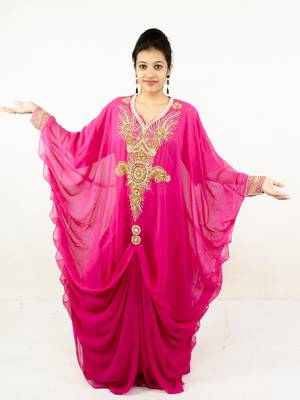 Rani pink embroidered georgette islamic kaftan 1