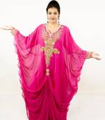 Rani pink embroidered georgette islamic kaftan
