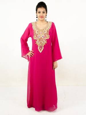 Rani pink embroidered georgette islamic kaftan 1