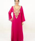 Rani pink embroidered georgette islamic kaftan