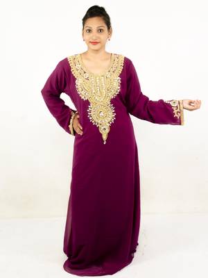 Wine embroidered georgette islamic kaftan 1