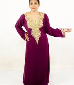Wine embroidered georgette islamic kaftan