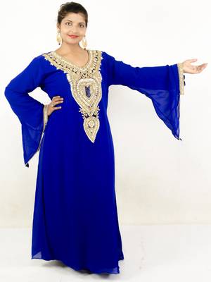 Royal blue embroidered georgette islamic kaftan 1