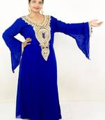 Royal blue embroidered georgette islamic kaftan