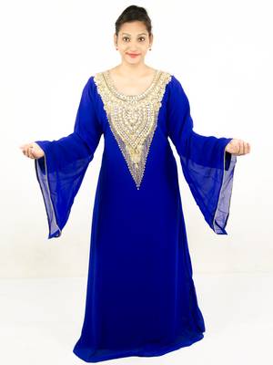 Royal blue embroidered georgette islamic kaftan 1