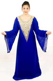 Royal blue embroidered georgette islamic kaftan