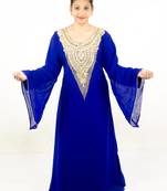 Royal blue embroidered georgette islamic kaftan