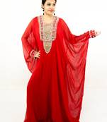 Red embroidered georgette islamic kaftan
