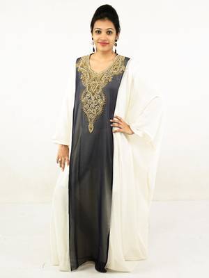 Grey embroidered georgette islamic kaftan 1