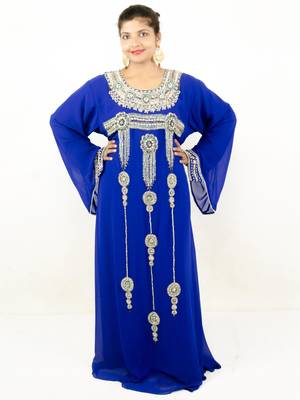 Royal blue embroidered georgette islamic kaftan 1