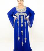 Royal blue embroidered georgette islamic kaftan