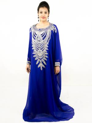 Royal blue embroidered georgette islamic kaftan 1