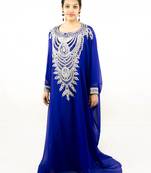 Royal blue embroidered georgette islamic kaftan
