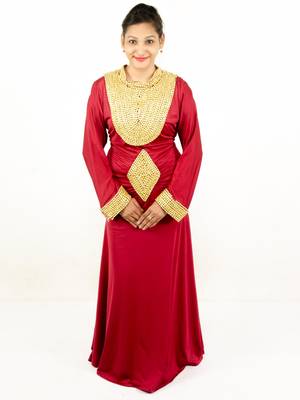 Red embroidered georgette islamic kaftan 1